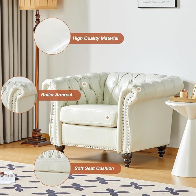 ORRD 2 Piece Living Room Set, Chesterfield Faux Leather Sofa Couch Chair - Image 4