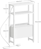 Narrow Side Table with Charging Station Slim End Table Sofa with Magazine Rack - Image 3