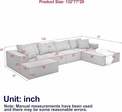 132" Modular Sectional Sleeper Sofa Couch, Modern Cloud Chenille Sectional Couch - Image 2