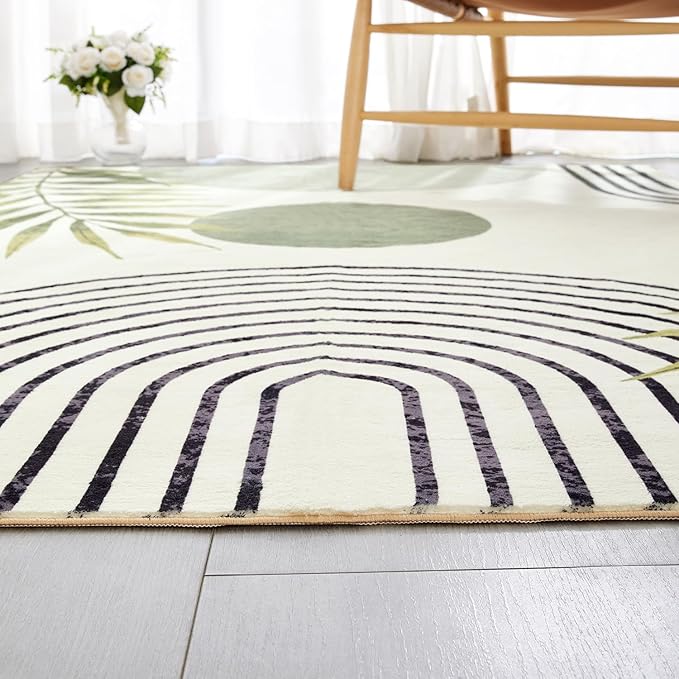 RoomTalks Mid Century Modern Washable Rug, Abstract Tropical Leaves Non Slip - Image 5