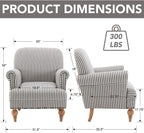 Black Striped Linen Fabric Accent Chair, Modern Farmhouse Upholstered Armchair - Image 2