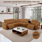 Power Recliner Sectional Sofa, L-Shaped Living Room Furniture Set, Light Brown - Image 5