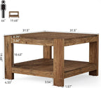 Solid Wood Coffee Table, 31.5" Square Farmhouse Center Table - Image 2