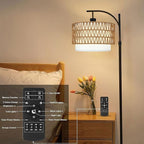 ZECOXOL Arc Floor Lamp with Table and Shelves, Rattan Boho Floor Lamp with - Image 7