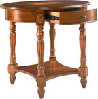 Solid Wood Oval End Table with Drawer and Shelf - Image 7