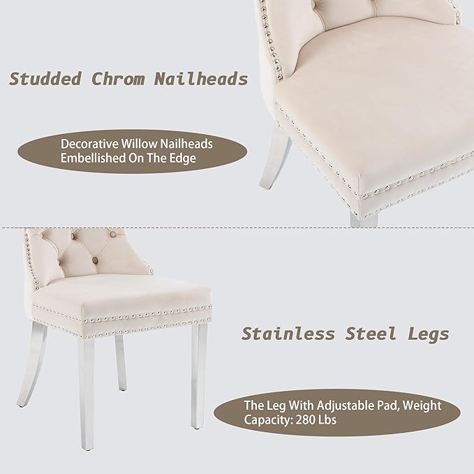KCC Velvet Dining Chairs Set of 2, Upholstered High-end Tufted Dining Room Chair - Image 6
