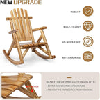 Outvita Wooden Rocking Chair, Fir Log Adirondack Rocker, Outdoor Wood Accent - Image 6