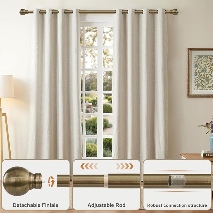 Antique Bronze Curtain Rods for Windows 72 to 144 Inch Long Brass Window - Image 3
