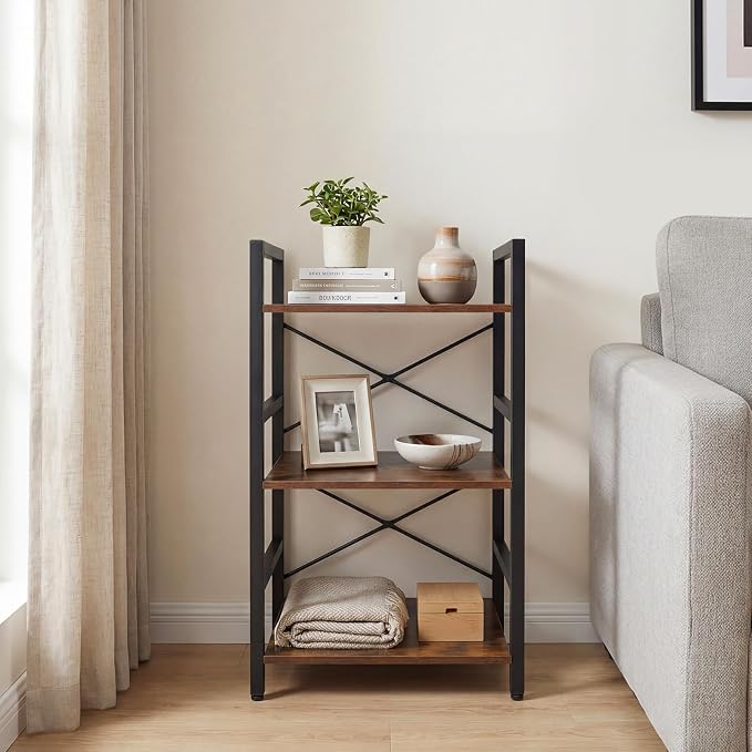 Tangkula 3-Tier Industrial Bookshelf, 16.5" Width Wooden Open Bookcase - Image 6