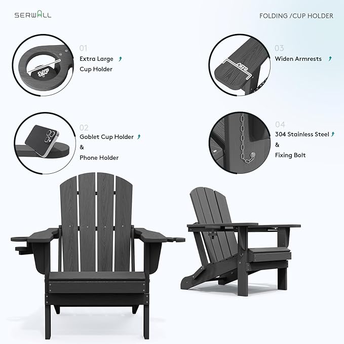 SERWALL Foldable Adirondack Chair Set of 6, HDPE Adirondack Chair - Image 5