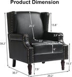 Pia Ricco Set of 2 Faux Leather Accent Chairs, High Back Wingback Armchairs - Image 2