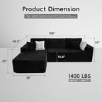 Opiesit 108" Boneless Couches for Living Room, Modular Sectional Sofa - Image 2