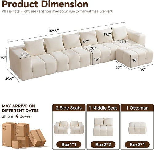 160" Boneless Couch, Oversized Cloud L Shaped Couch, Modular Sectional Sofa - Image 2