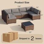 Qsun 7 Pieces Patio Furniture Set, Outdoor Sectional Rattan Sofa Set, Wicker - Image 2
