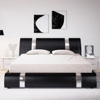Allewie Queen Bed Frame with Iron Piece Decor, Faux Leather Upholstered - Image 3