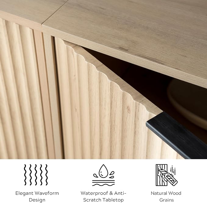 EYYTHUNG Fluted Cabinet with Storage, Sideboard Buffet Cabinet with Adjustable - Image 6