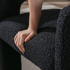 Black Dining Chairs Set of 6, Upholstered Sherpa Barrel Chairs - Image 8