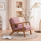 Bonnlo Linen Pink Mid Century Modern Accent Chair, Soild Wood Padding Lounge - Image 9