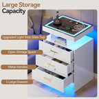White Night Stand with Wireless Charging Station, Smart Bedside Table with 3 - Image 7