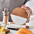 I-LAN 4-Pack Marble and Acacia Wood Coasters, 4-Inch Round Natural Wood Drink - Image 6