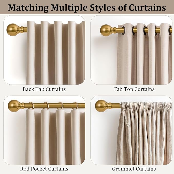 Modern Gold Curtain Rods for Windows 28 to 48 Inch 1" Diameter Adjustable Heavy - Image 4