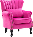 Mid Century Accent Chair Modern Tufted Wingback Armchair Club Chair Velvet - Image 4