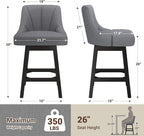 YaFiti Swivel Bar Stools Set of 2, 26 Inch Counter Height Bar Stools - Image 2