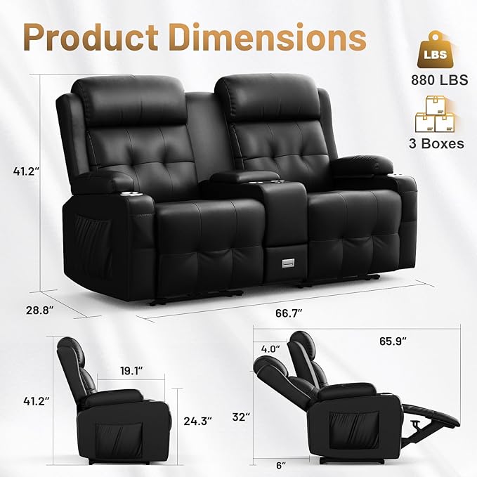 Loveseat Recliner Sofa, Home Theater Seating - Image 2
