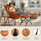 Welnow Orange Lazy Chair with Ottoman, Modern Accent Chair with Armrests and a - Image 4