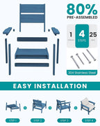 SERWALL HDPE Outdoor Furniture Set, 7 Piece All Weather Wood-Like Outdoor Sofa - Image 7