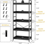 HCHQHS 5 Tier Bookshelf, Adjustable Industrial Bookcase, Vertical Tall Book - Image 3