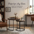 Round Nesting Coffee Table Set of 2, Modern Marble Pattern Wooden Nesting Tables - Image 5