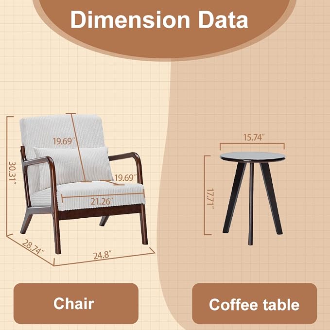 Mid-Century Accent Chair & Coffee Table Set, Vintage Style - Image 7