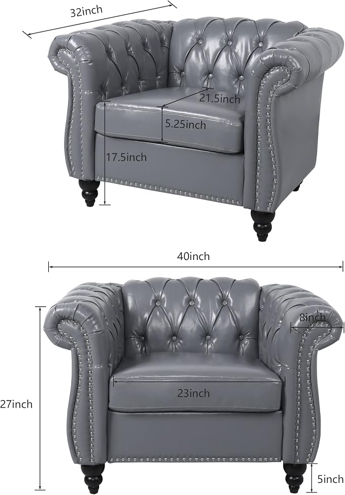 ORRD 2 Piece Living Room Set, Chesterfield Leather Sofa Loveseat Couch Chair - Image 2