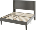 Allewie Queen Size Velvet Bed Frame/Vertical Channel Tufted Wingback - Image 9