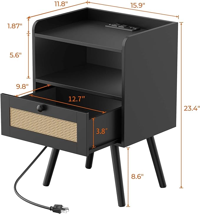 SUPERJARE Nightstands with Charging Station, Bedside Table Set of 2 with PE - Image 3