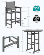 SERWALL 3 Pieces Textilene Adirondack Bar Set, Tall Adirondack Bar Height Chairs - Image 3