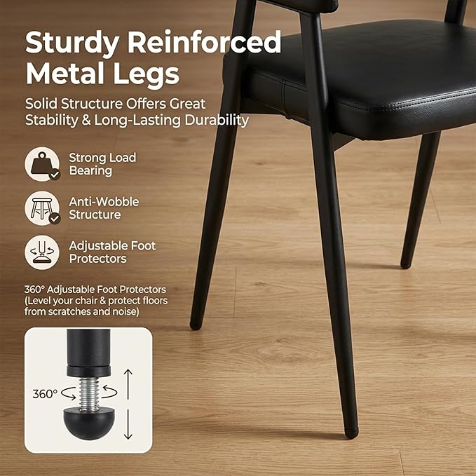 HNY Modern Dining Room Arm Chairs Set of 6, Retro Faux Leather Upholstered - Image 5