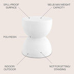 JONATHAN Y Greta Hourglass 18" White Frosted Outdoor Side Table and Stool - Image 3