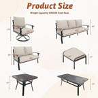 HOMREST Patio Furniture Sets 4 PCS Outdoor Metal Conversation Sets, 360 Degree - Image 6