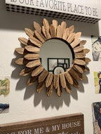 Honiway Wall Mirror Decorative 12 inch Rustic Wood Mirror Sunburst Boho Mirror - Image 4