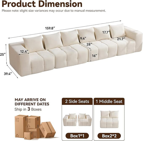 160" Oversized 6 Seater Boneless Couch, Comfy Cloud Modular Sectional Sofa - Image 2