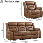 EBELLO Manual Recliner Sofa Set, Faux Leather Reclining Living Room Furniture - Image 2