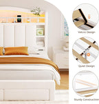 Full Size Bed Frame with LED Storage Headboard & 2 Storage Drawers, Velvet - Image 9