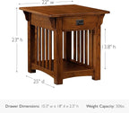 Leick Home Mission End Table, Solid Wood Construction, 1 Storage Drawer - Image 3