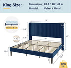 Allewie King Size Velvet Bed Frame/Vertical Channel Tufted Wingback - Image 2