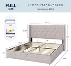 Allewie Full Size Lift Up Storage Bed, Button Tufted Headboard - Image 2