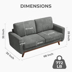 Vesgantti 68" Loveseat Sofa Dark Gray, Comfy Corduroy Couch - Image 2
