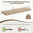 Acovy 36 Inch Floating Shelves, 3D Textured Wood Grain, Wooden Shelves - Image 3