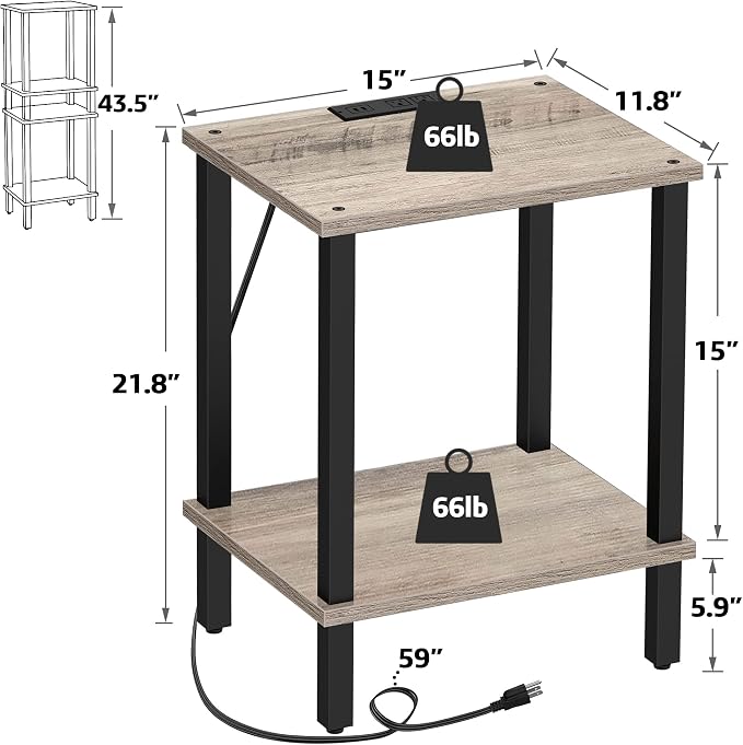 TUTOTAK End Table with Charging Station, Small Side Table with Outlets - Image 2